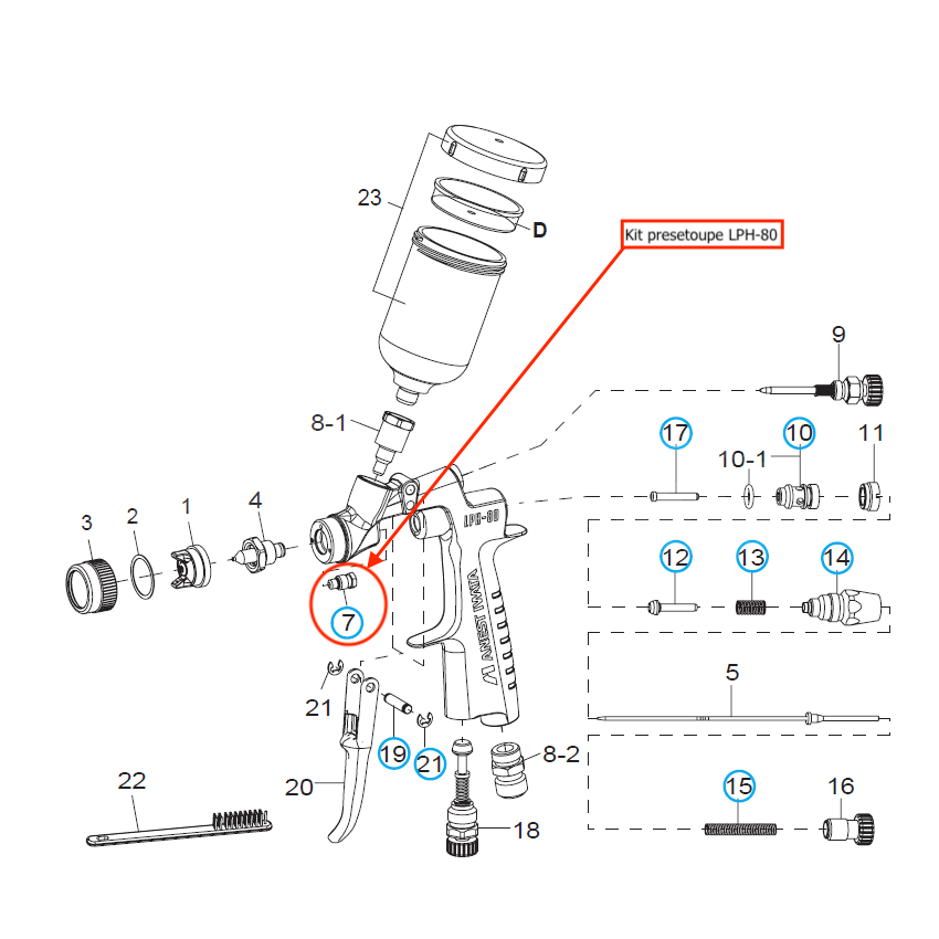 Iwata LPH-80 - Kit de réparation presetoupe pour pistolet à gravité